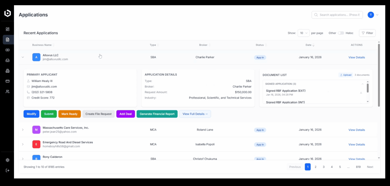 Applications with expanded row