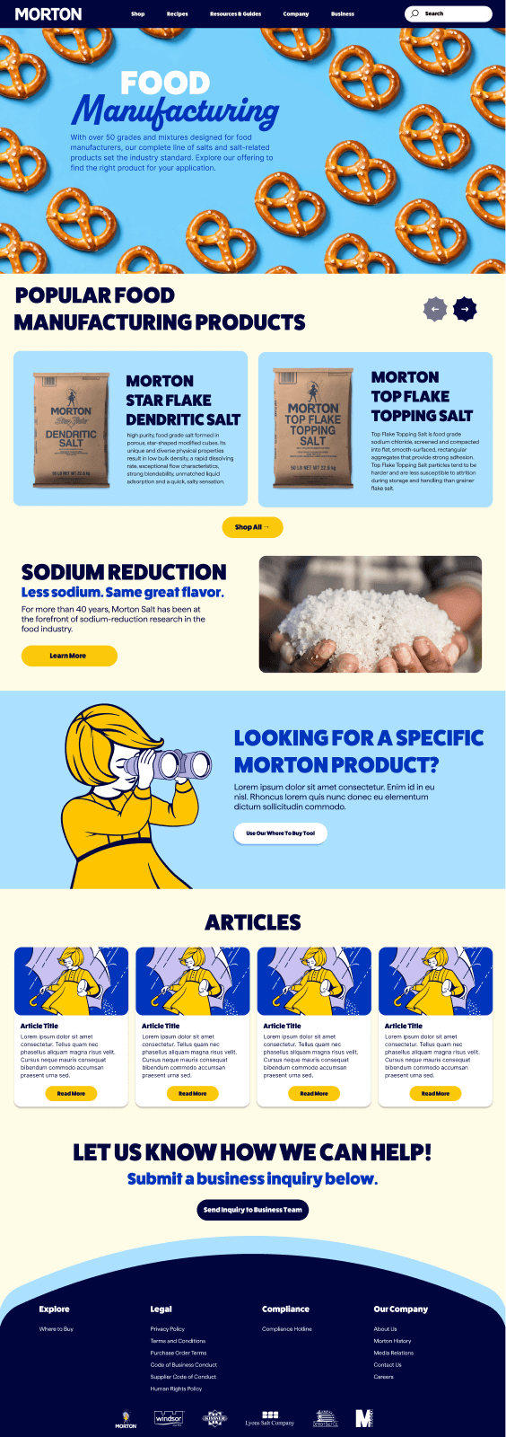 Food Manufacturing B2B landing page